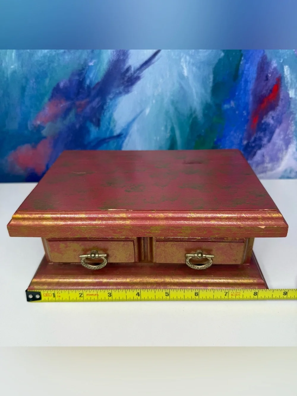 Wood Jewelry Box Marked Handcrafted at the Maine State Prison Trinket Box Red